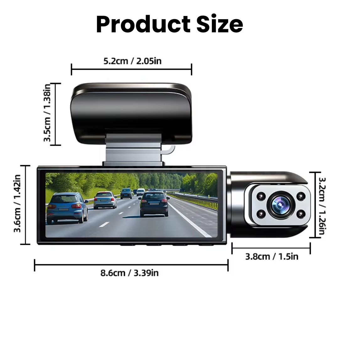 DriveSecure 1080P HD 3 Channel Dash Cam Front, Cabin, and Rear